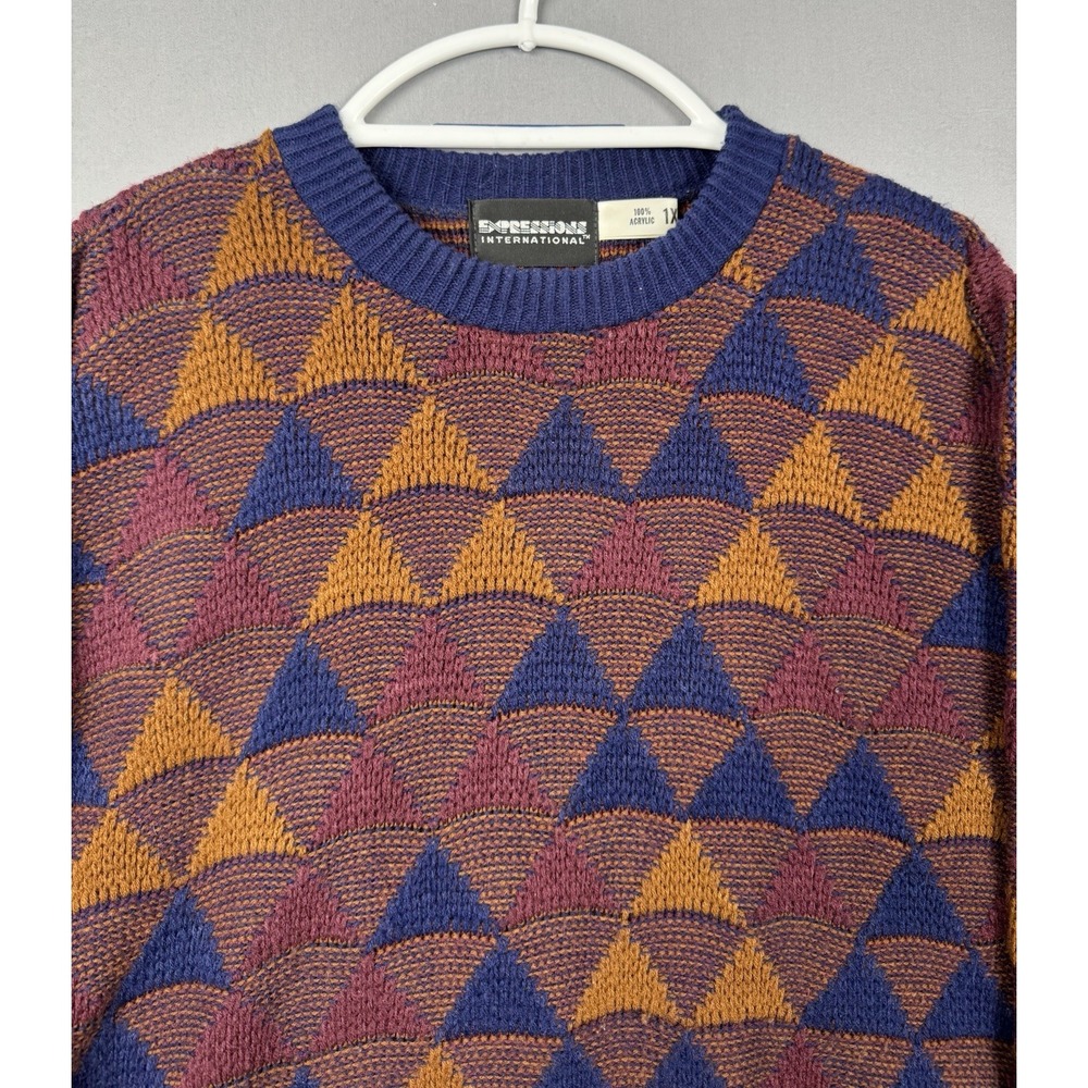 Vintage 80s Expressions International Sweater Womens 1X Geometric Pyramids 90s - Picture 2 of 5